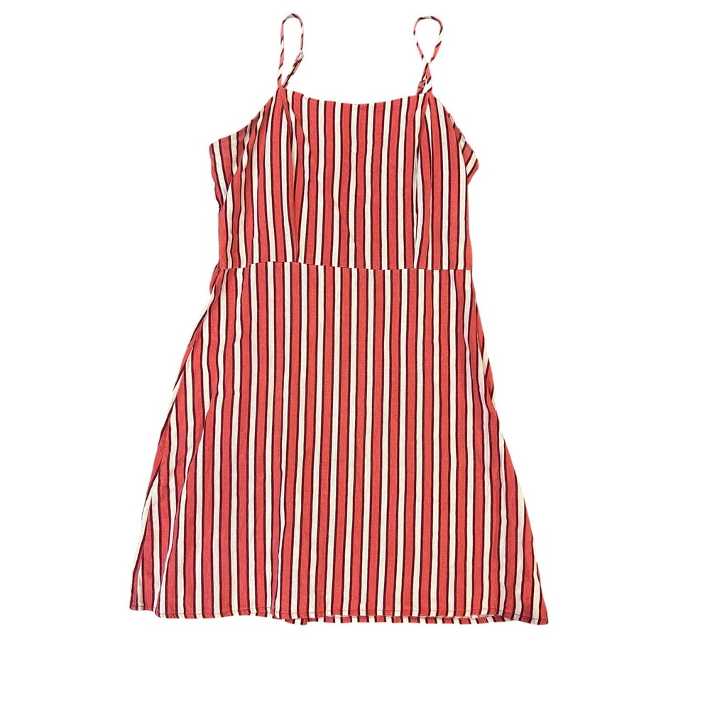 Cotton On Red White Striped Linen Blend Smocked Mini Dress Womens Medium 270025‎